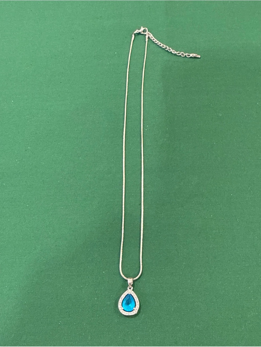 Silver Teardrop Blue Crystal Pendant Necklace - Women Jewelry 126B